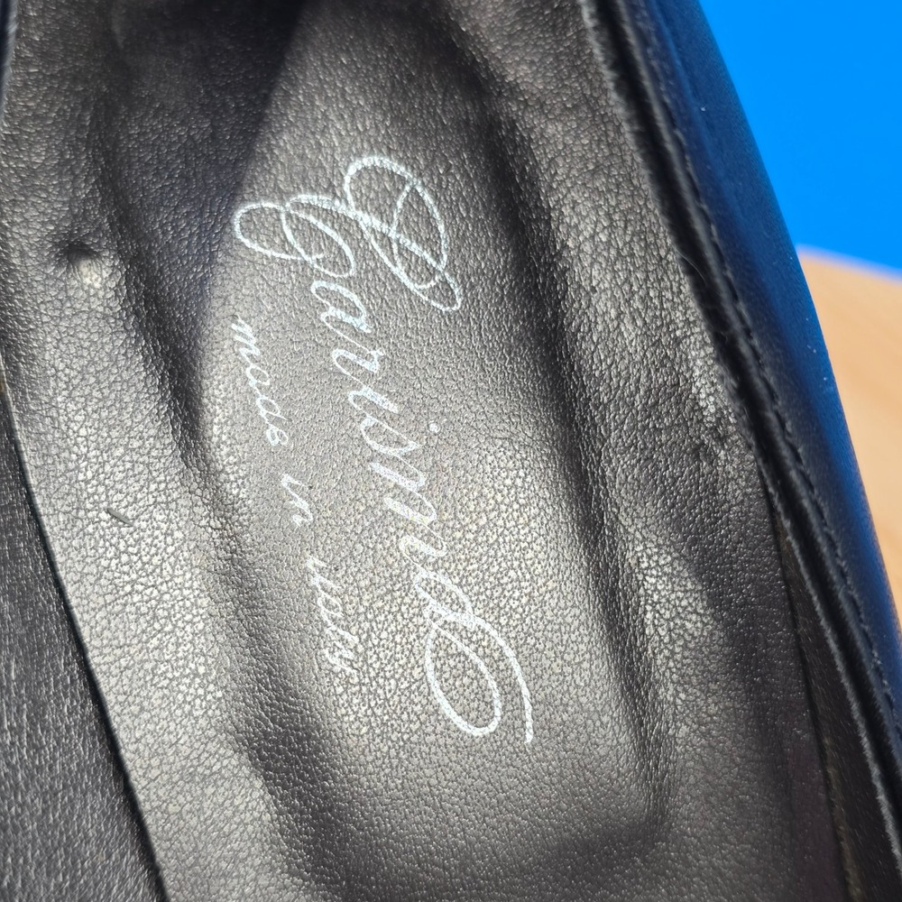 Carisima Italy Black Leather Pom Pom‎ Platform Pumps Heels Size 9 Almond Toe 4" - Picture 9 of 10